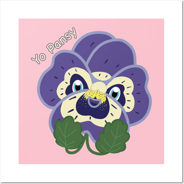 Yo Pansy, cute Pansy Flower Wall Art by Catphonesoup